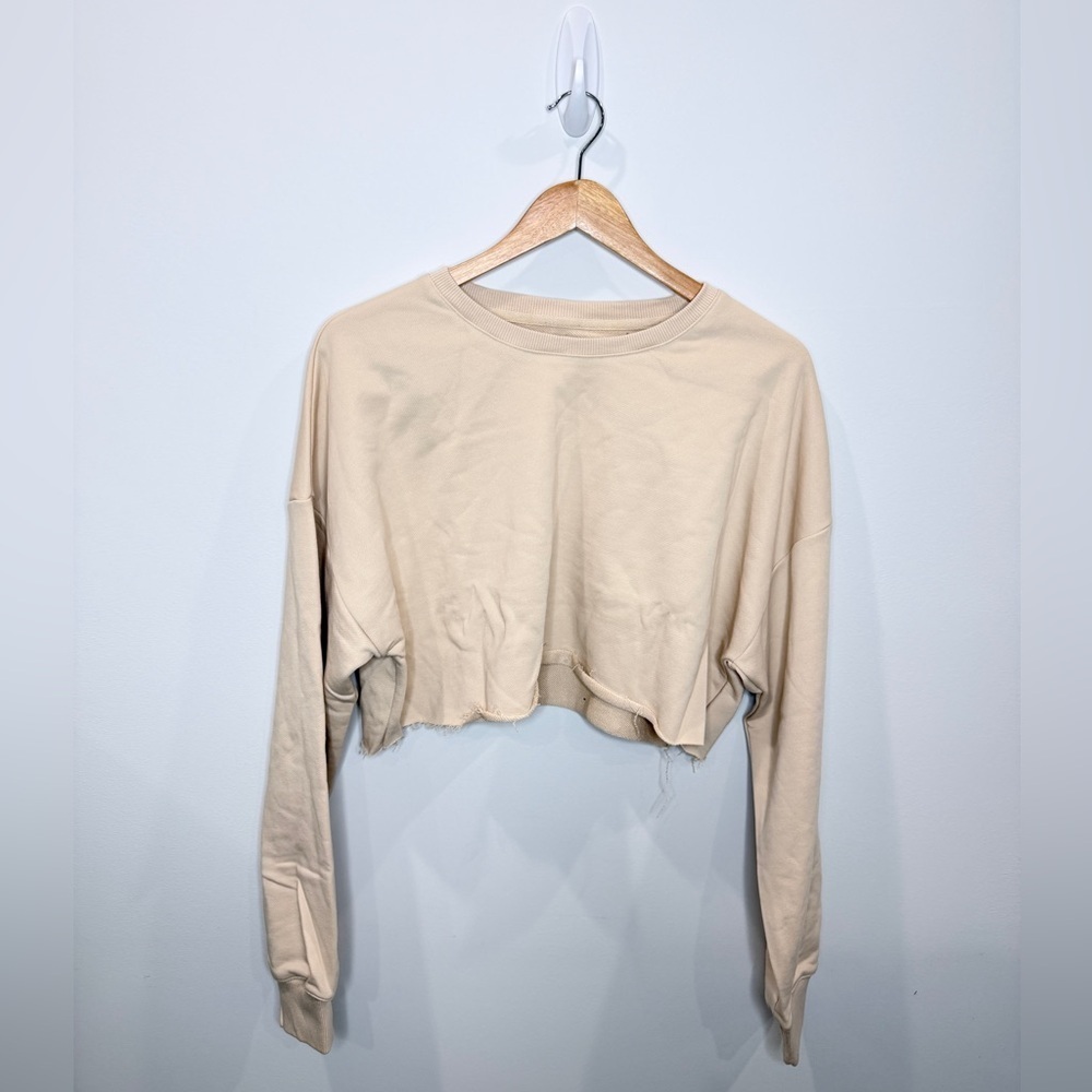 Naked Wardrobe French Terry Nude Cropped Sweater